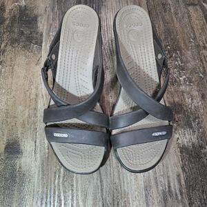 Crocs Sandals Womens Size W7 Brown Wedge Heel Slip On Comfort Rubber